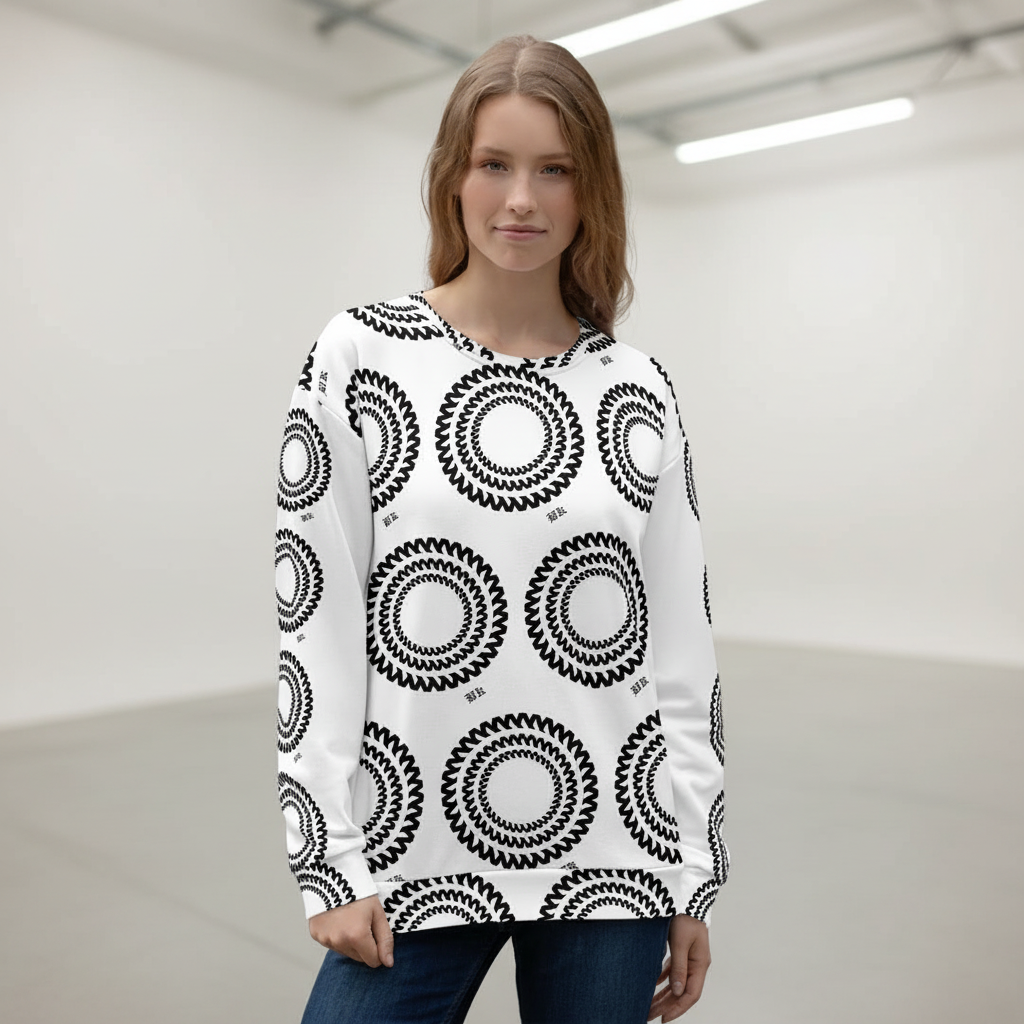 White woman wearing sweatshirt